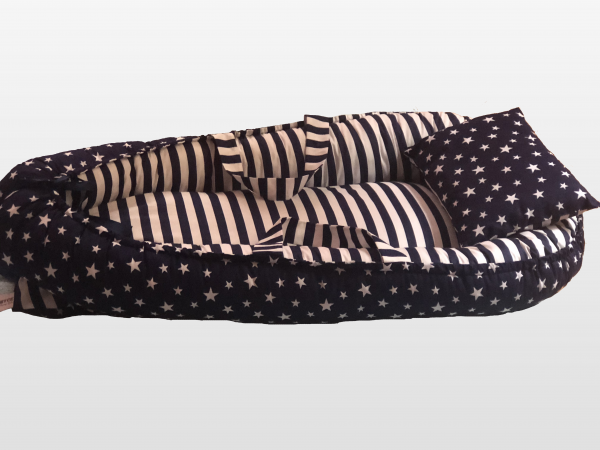 Navy Blue Striped and Navy Blue Double Star Babynest